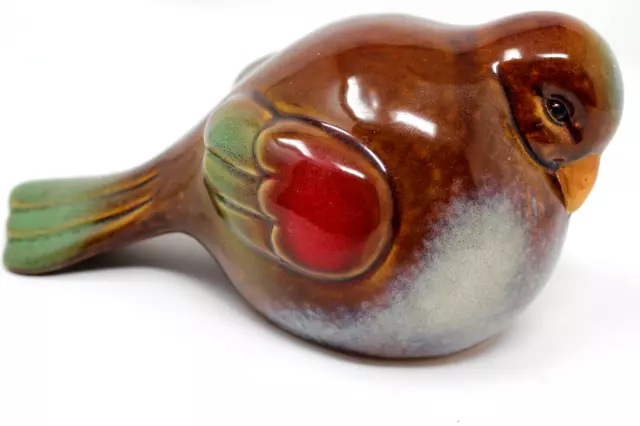 Ceramic Wren Bird - Green and Brown Glazed Ceramic Glossy - 6.5" Long EXCELLENT