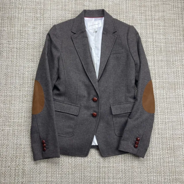 BANANA REPUBLIC Brown Wool Scholastic Blazer Elbow Patches Pockets Lined 8  EUC