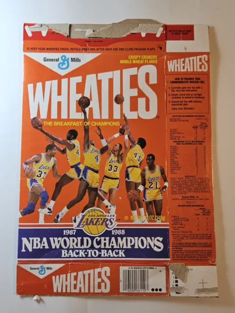 1988 Wheaties 1987-1988 NBA WORLD CHAMPIONS LAKERS Cereal Box Flat