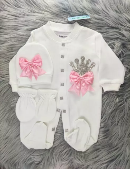 Set romper corona bambino strass cristallo strass con berretto e guanti