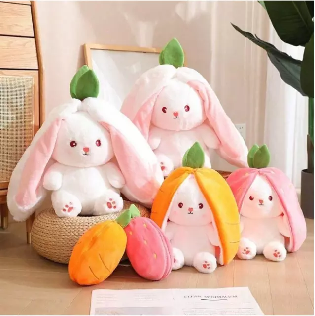 Reversible Flip Bunny Rabbit Plush Carrot w Zipper Easter Basket Gift Stuffer