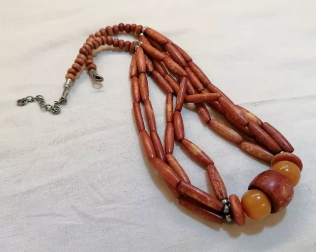 Red Dyed camel Bone Beaded Necklace Multi strand Bohemian Layering