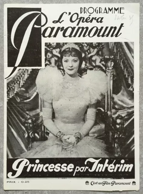 Programme OPERA PARAMOUNT Reims PRINCESSE PAR INTERIM Thirty Day Princess 1935