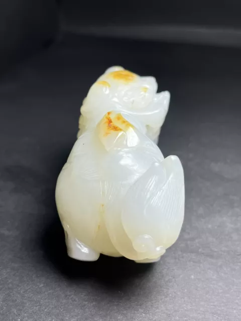 Chinese Exquisite Handmade Lion carving Hetian Jade Statue 3