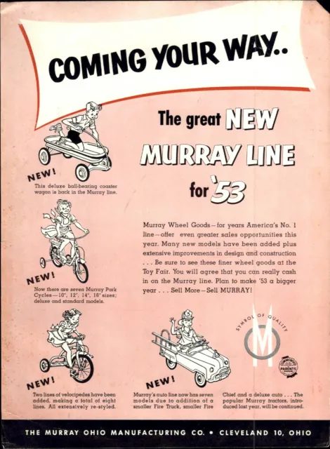 1953 PAPER AD The Murray Ohio Toy Pedal Car Coaster Wagon