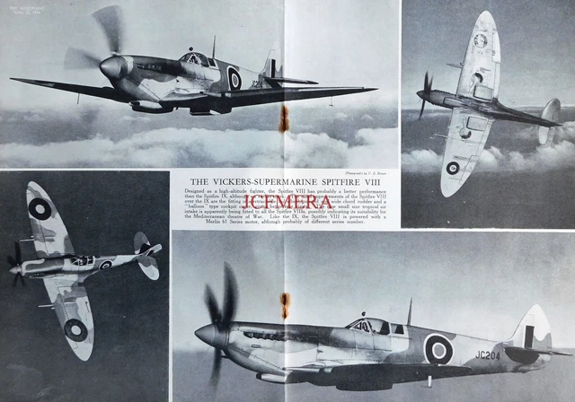 VICKERS SUPERMARINE SPITFIRE MK VIII Aeroplane Clipped WW2 Photo 