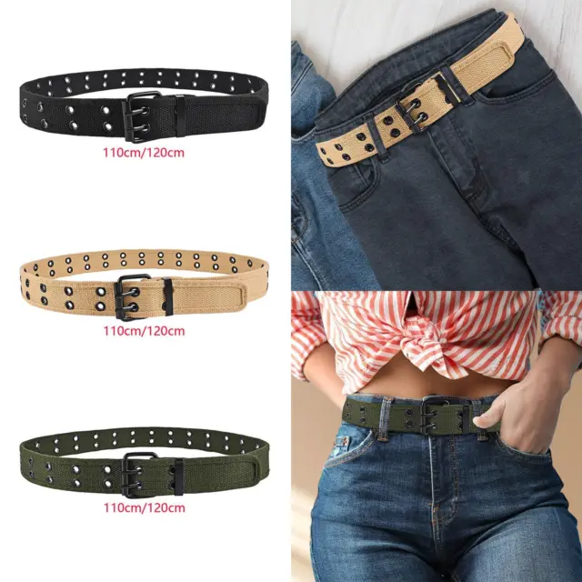 Double Grommets Belt with Holes Jeans Belt for Women Men Decorative Canvas Belt