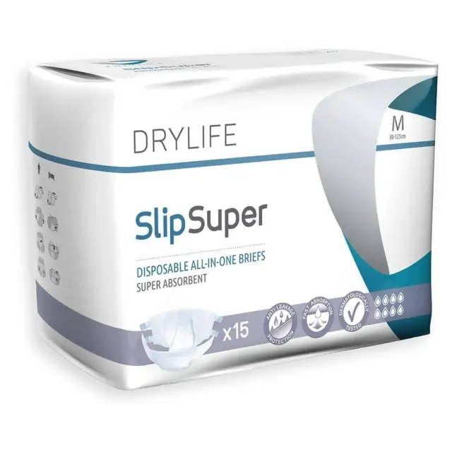 1x Drylife Incontinence Slip Super (PE Backed) - Medium - Pack of 15 - 3600ml 2