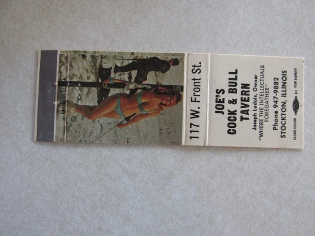 J99 Vintage Matchbook Cover Girlie Joe's Cock & Bull Tavern Stockton IL Illinois