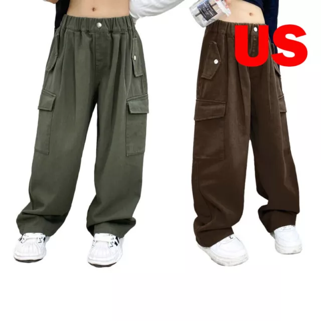 Kids Girls Jogger Pants Cargo Trousers Active Sport Sweatpants Bottoms Overalls