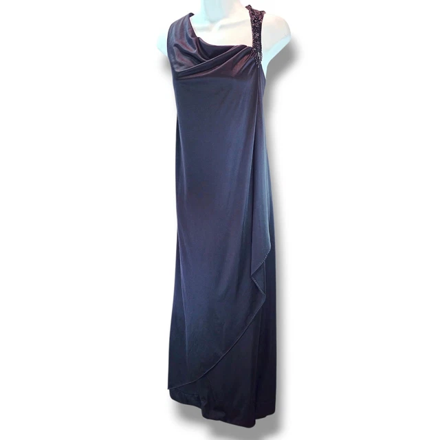 VTG Black Sleeveless Beaded Strap Dress Evening Gown Size XL Draped Overlay Prom VTG Black Sleeveless Beaded Strap Dress Evening Gown Size XL Draped Overlay Prom