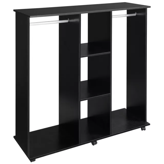 HOMCOM Mobile Double Open Wardrobe w/ Clothes Hanging Rail Colthing Black