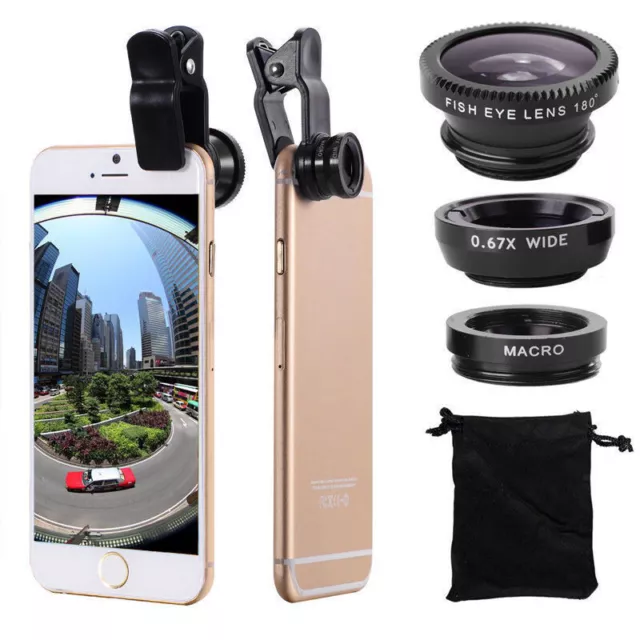 3 in1 Fish Eye Wide Angle Macro Telephoto Lens Camera For iPhone 7 8 13 Samsung