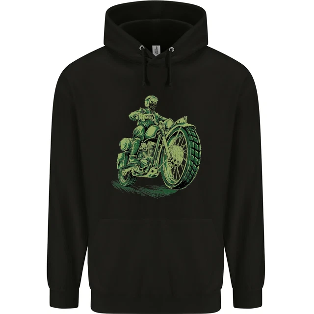 Felpa con cappuccio Biker Green Cafe Racer moto da uomo 80% cotone