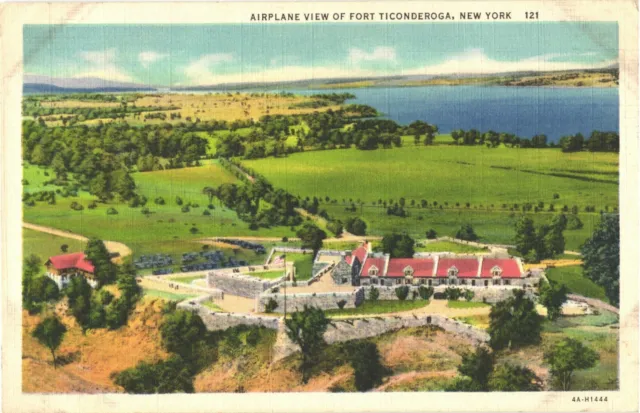 Airplane View Of Ticonderoga, Fort, Lake Champlain, Vermont, New York Postcard