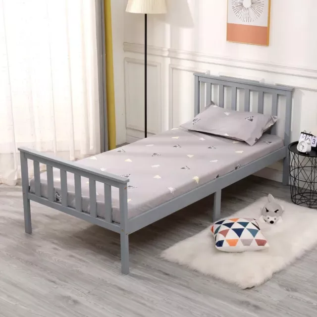Single Bed Pine Frame 3Ft Grey Wooden Shaker Style Bedroom Furniture