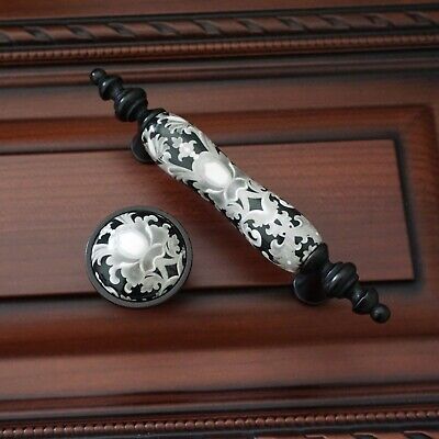 Bronze Ceramic Handle Black Flower Knob Handles Door Cabinet Handles Drawer Pull