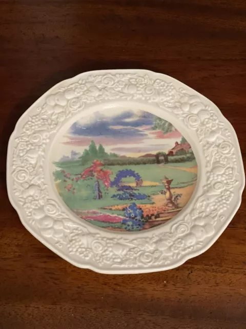 Crown Ducal Florentine England Garden Scene Bread and Butter Plate Raised Detail