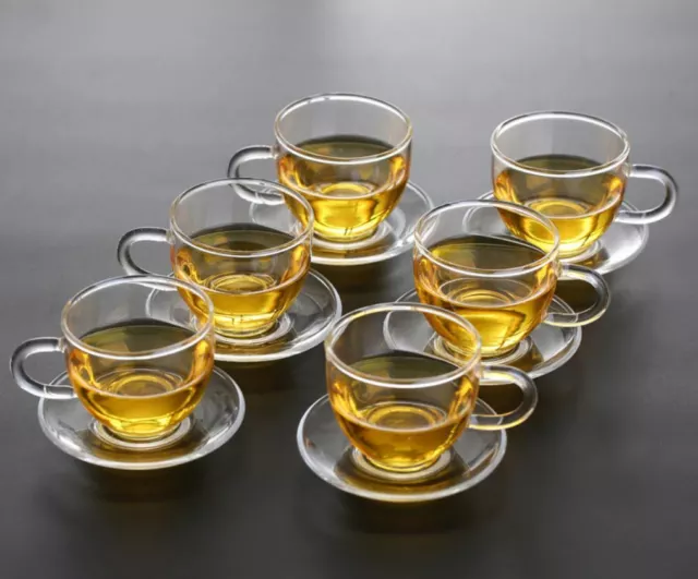 Pack of 6 Classic Style Small Glass Tea Cup With Saucer Coffee Cup Tea Mug 120ml