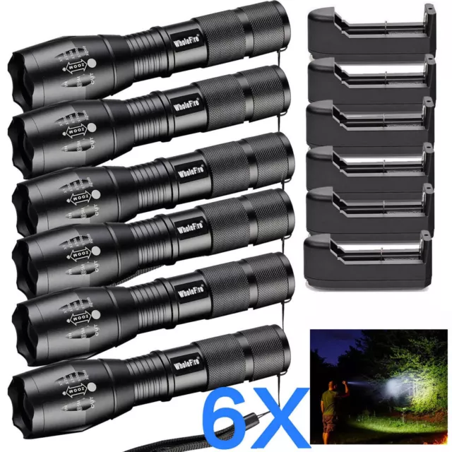 Super Bright T6 LED Flashlight Zoom Tactical Torch Rechargable Battery & Charger