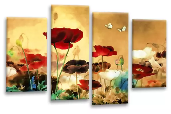 Floral Flower Art Print Cream Red White Poppy Rose Framed Split Panel Picture