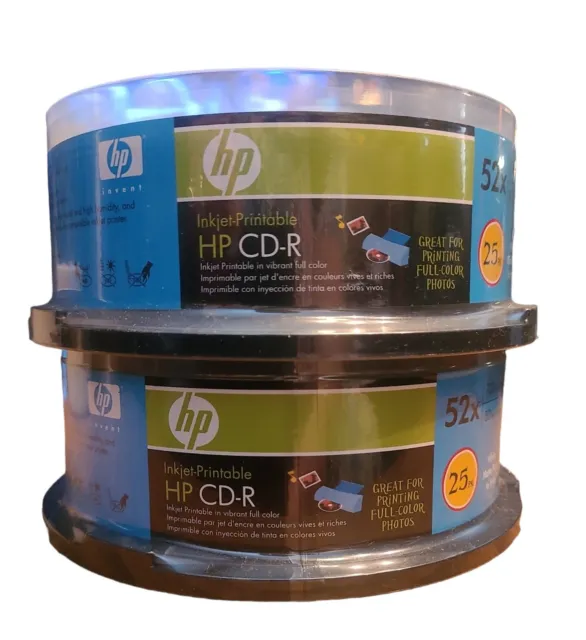 HP CD-R Inkjet-Printable Disks 25pk 700MB White Matte Print on Disc Sealed x 2