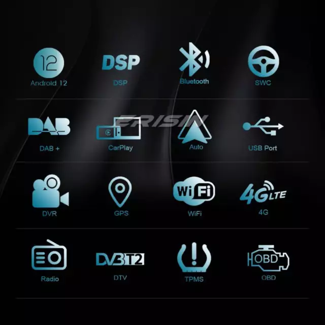 Android 12 Universal 1 DIN Autoradio Sat Nav DAB + Radio CarPlay DSP 4G WiFi OBD2 2