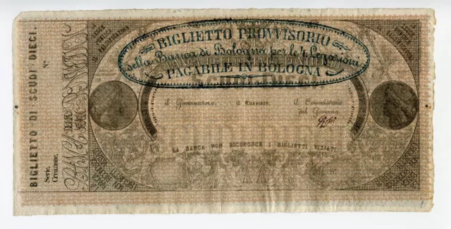 Banconota 10 scudi Non emessa Biglietto Provvisorio Banca delle 4 Legazioni 1855