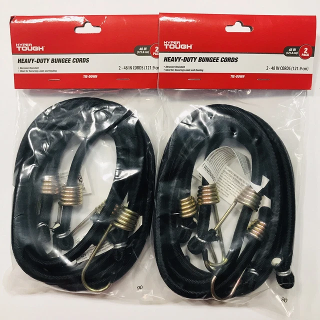 Hyper Tough 48" Heavy Duty Bungee Cords Tie Downs - Black -Bundle Of 2 (4 Total)
