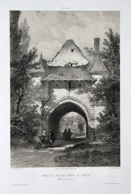 Porte de l'Ancienne Abbaye de Loroux Maine et Loire Anjou Lithographie Wismes