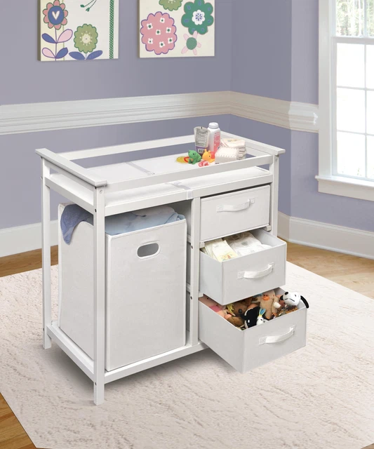 Modern Baby Changing Table Hamper And 3 Baskets White Includes Pad Unisex 32 Lb 2