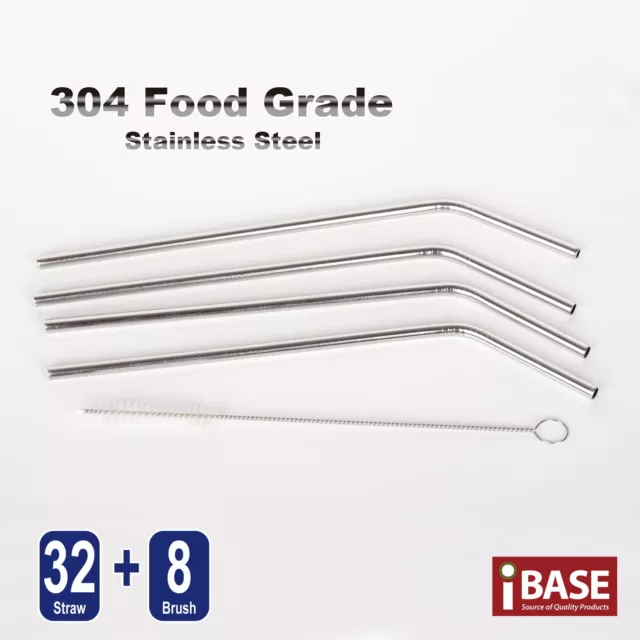 Reusable 304 Stainless Steel Straws Drinking Washable Bent Brushes Food Grade