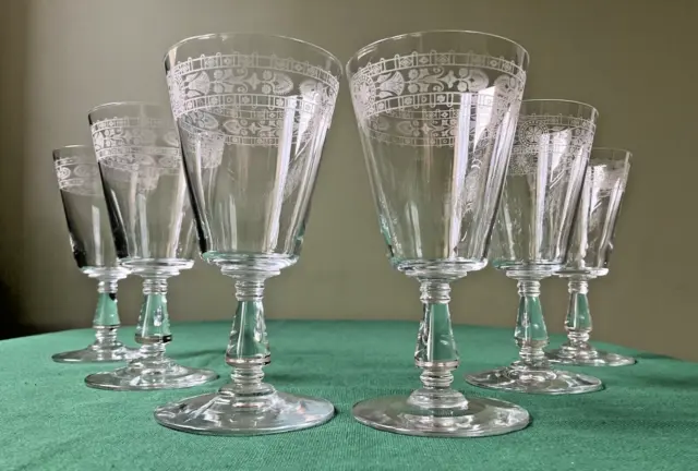 6 verres à eau cristal Baccarat Saint-Louis/Frise Fleurs Art Nouveau/H : 15,5 cm
