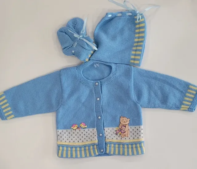 6-12 Month Baby Boy Girl Infant Handmade 3 Piece Set Outfit Easter Sweater Hat