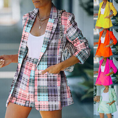 2PCS Blazer Donna Tuta Co-Ord Set Giacca Tops + Shorts Donna Ufficio Lavoro Tuta