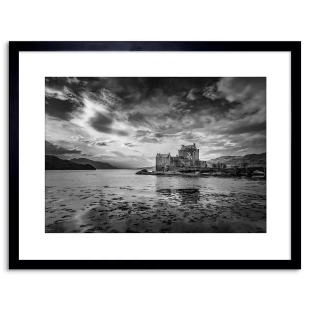 Scottish Photo Landscape Eilean Donan Castle Bw Framed Art Print 9x7 Inch