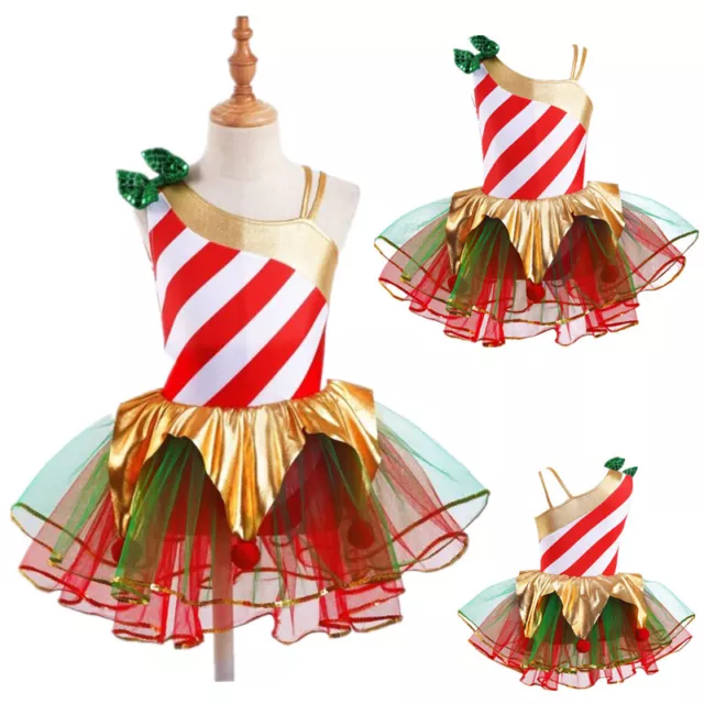 Kids Girls Christmas Party Costume Mesh Tutu Princess Ballet Dance Leotard Dress