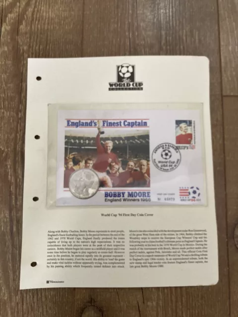 First Day Coin Cover World Cup USA 1994. Featuring Bobby MooreOBE Price Inc Post