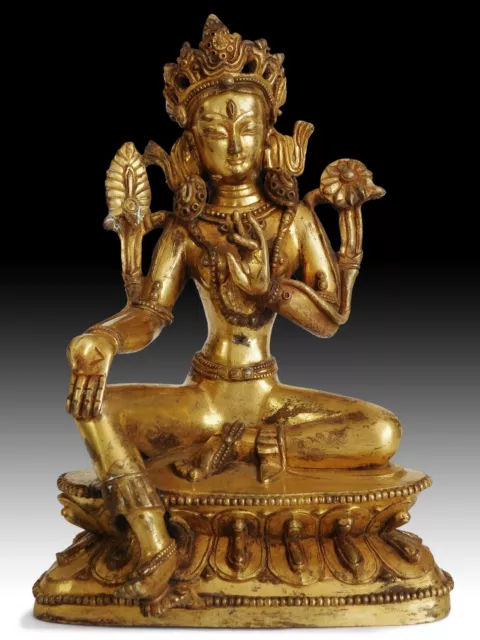 Antique Sino Tibetan Chinese Gilt Bronze Goddess Manjushri Buddha Statue 乾隆文殊菩薩