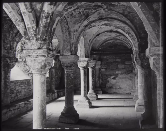 Glass Magic Lantern Slide WORCESTER CATHEDRAL CRYPT C1890 PHOTO