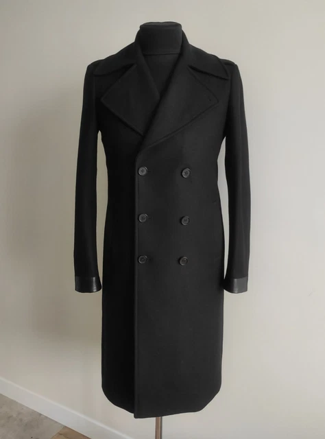 ALL SAINTS Fenton Mens Double Breasted Wool Blend Black Long Coat Size S