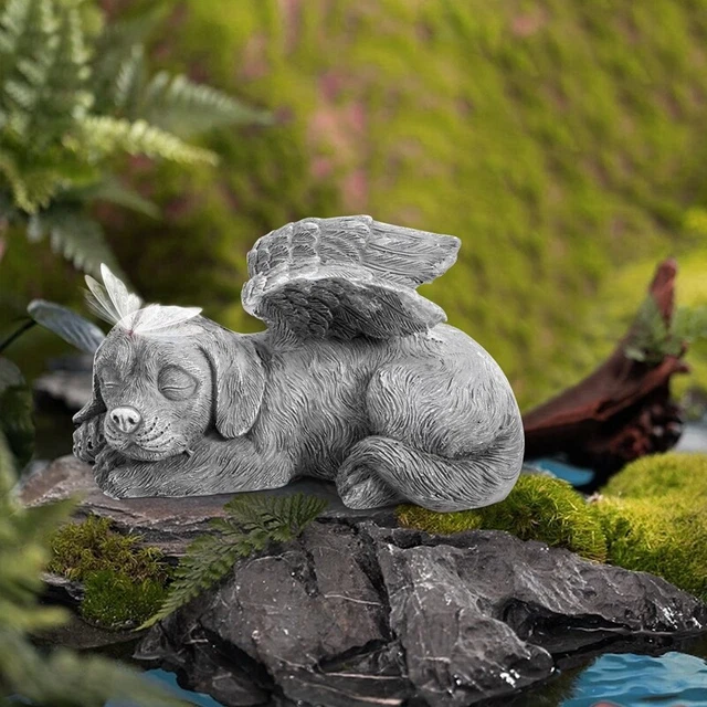 1X(Dog Angel Pet Memorial Tombstone Marking Statue, Resin, Stone Finish L2T7)