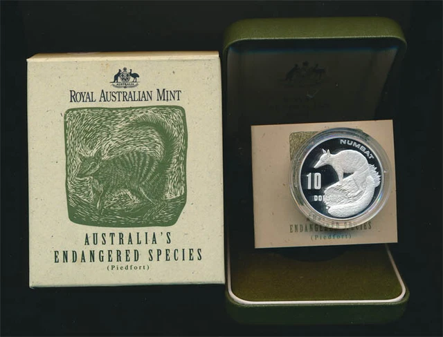 Australia: 1995 $10 Piedfort, 1.19oz Silver, RAM Issue Price $88, Numbat, Cased