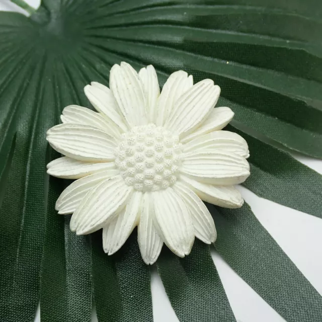 Vintage Carved Celluloid White Daisy Flower Pin Brooch