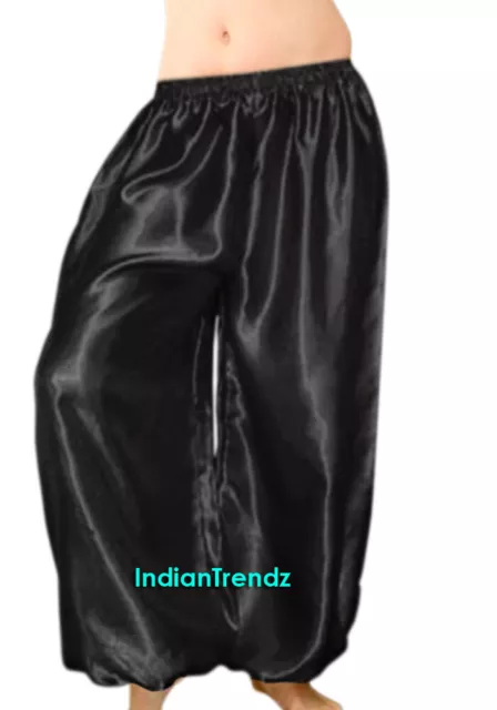 Black - Satin Harem Pants Girl Yoga Belly Dance Costume Tribal Halloween Aladdin