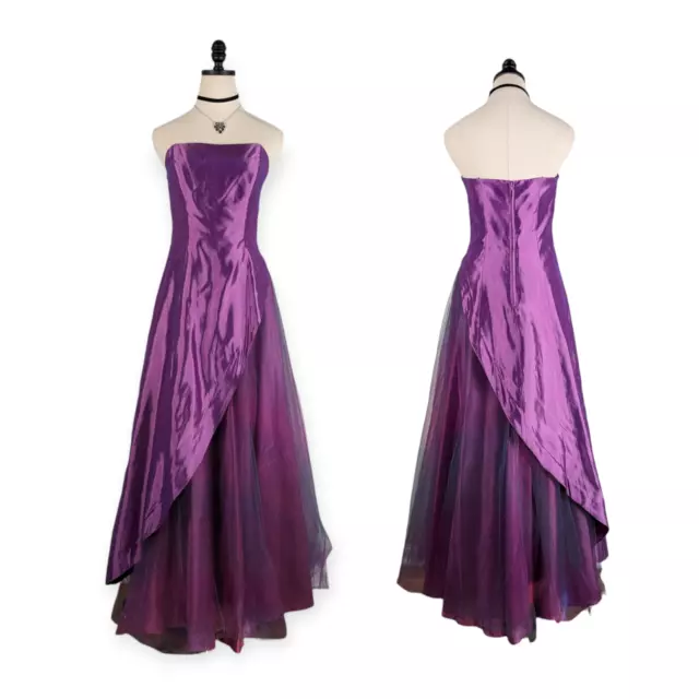 Vintage Morgan & Co Dress Gown Prom Formal 90s Purple Blue Satin Goth Fairy 6