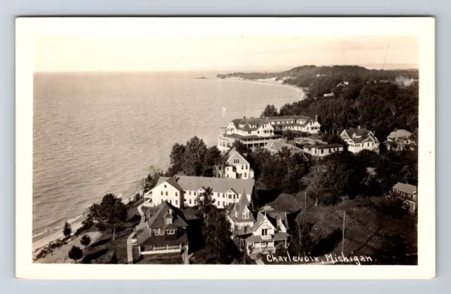 Charlevoix MI-Michigan, RPPC Aerial View Lake, Real Photo Vintage Postcard