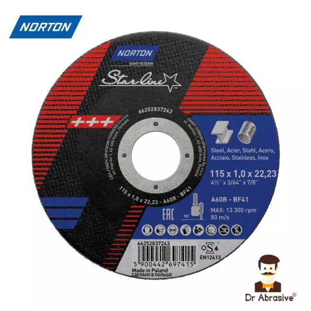 115mm 125mm  4.5" 5" NORTON Metal Steel Cutting Cut-Off  Discs Wheel BEST PRICE