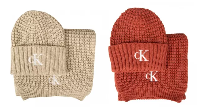 Conjunto de mujer CK CALVIN KLEIN JEANS bufanda y gorro con logo bordado en mezc