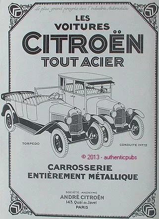 Publicite Automobile Citroen Torpedo Conduite Interieure Acier De 1925 French Ad
